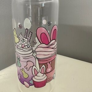 Cute 20oz Bunny and Cupcake Themed Tumbler with Bamboo Lid and Glass Straw